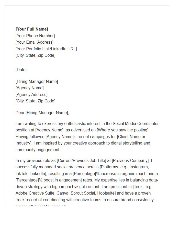Advertising Agency Social Media Coordinator Cover Letter Template