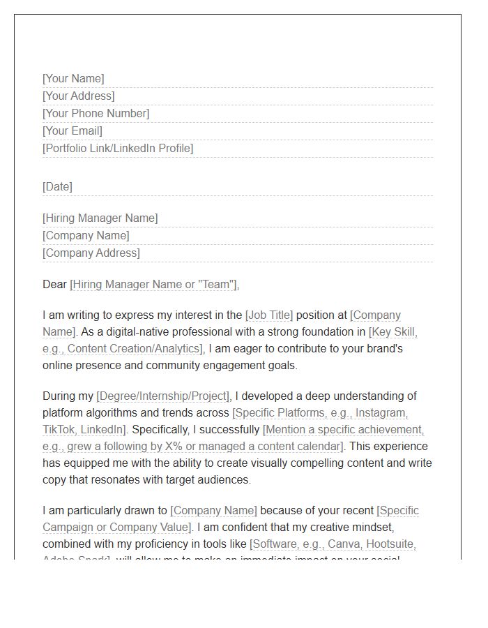 Entry Level Social Media Coordinator Cover Letter Template