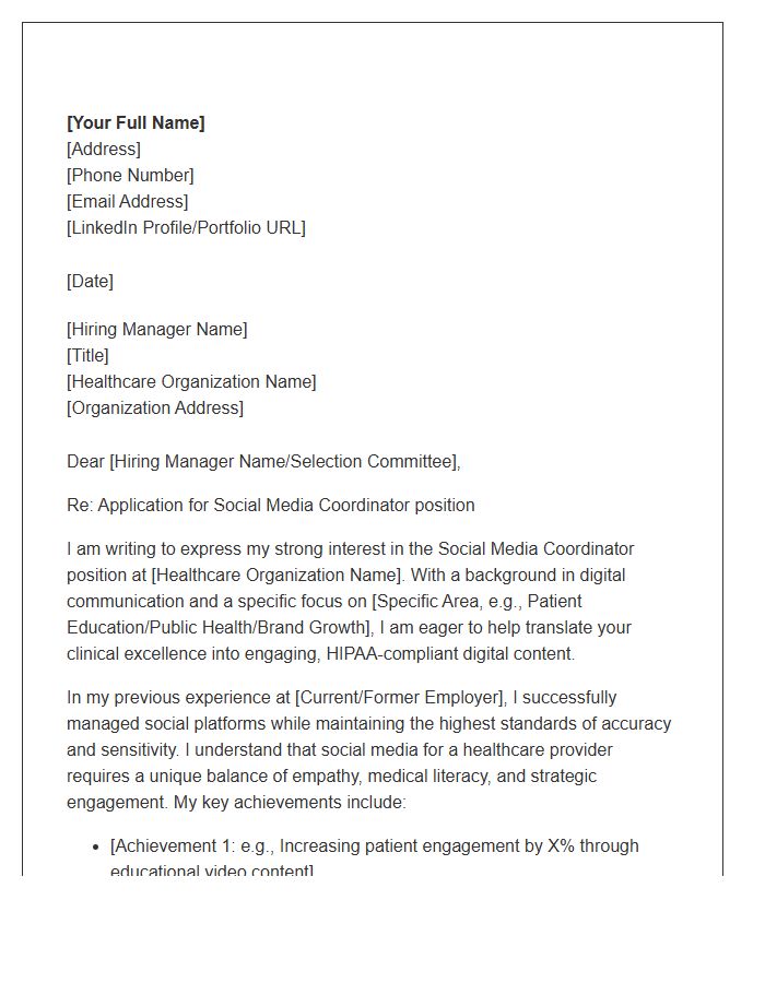 Healthcare Provider Social Media Coordinator Cover Letter Template
