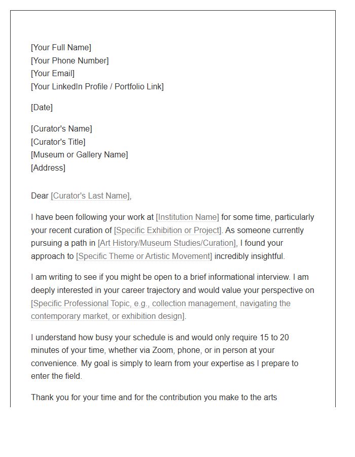 Art Curator Informational Interview Cover Letter Template
