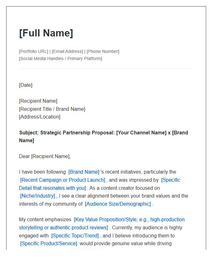 Content Creator Strategic Connection Cover Letter Template