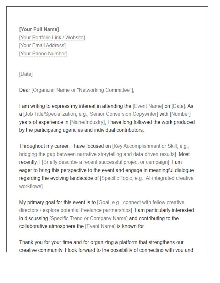 Copywriter Industry Networking Event Cover Letter Template