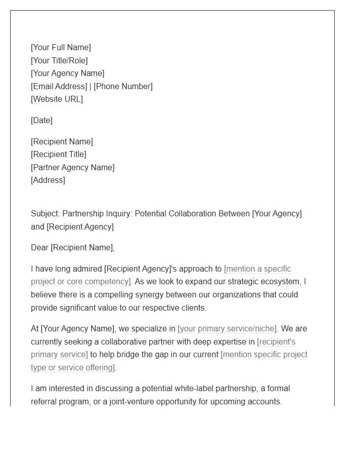 Creative Agency Partnership Inquiry Cover Letter Template