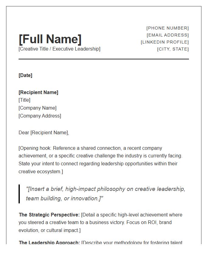 Creative Leadership Networking Portfolio Cover Letter Template