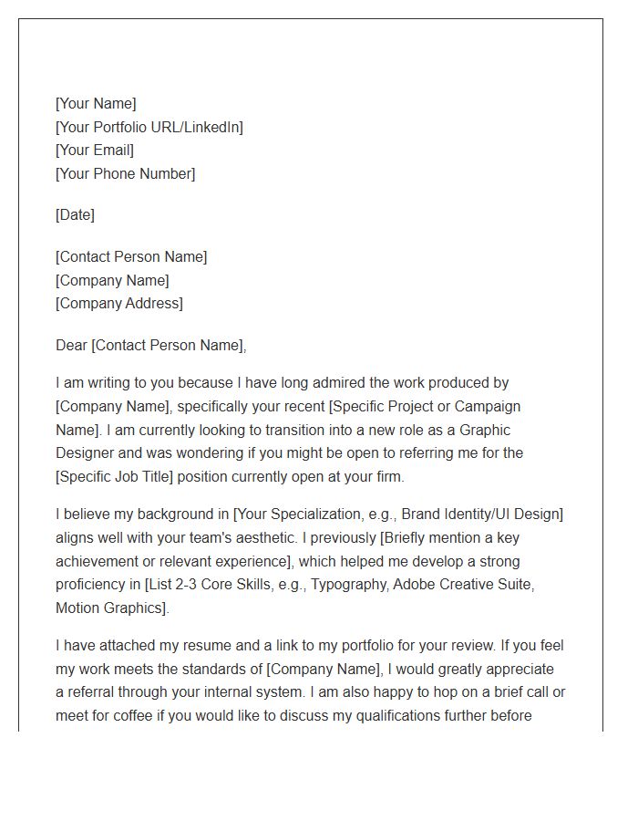 Graphic Designer Referral Request Cover Letter Template