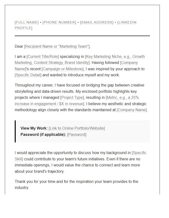 Marketing Portfolio Introduction Networking Cover Letter Template