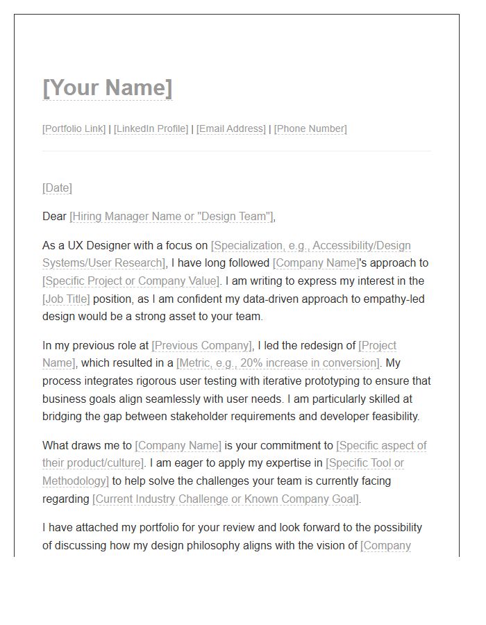 UX Designer Professional Connection Cover Letter Template