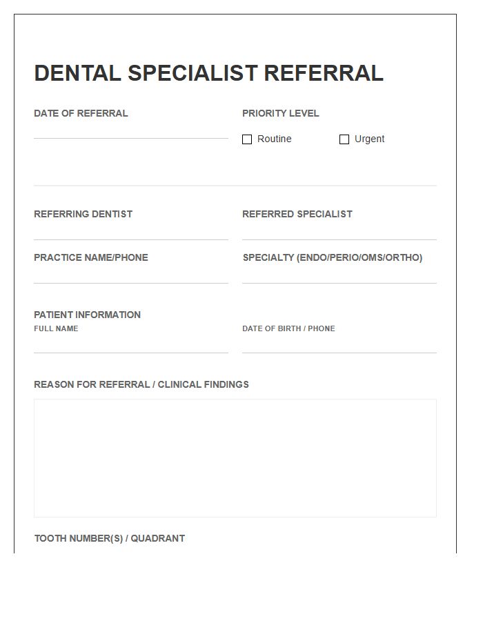 Dental Specialist Referral Cover Letter Template