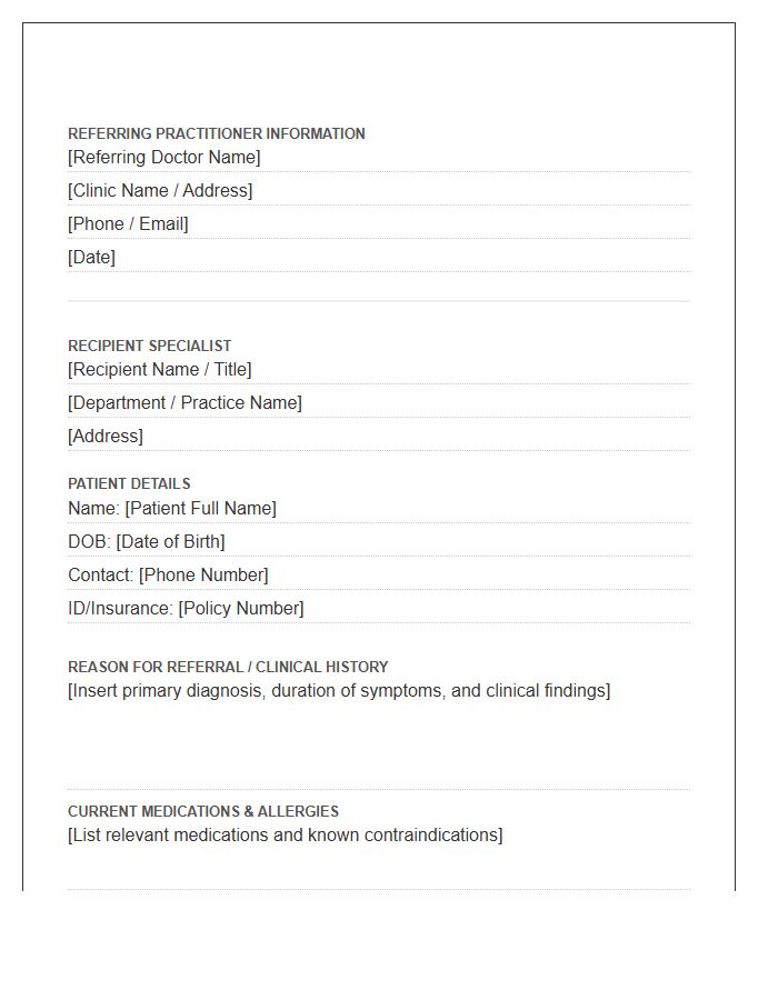 Medical Specialist Referral Cover Letter Template