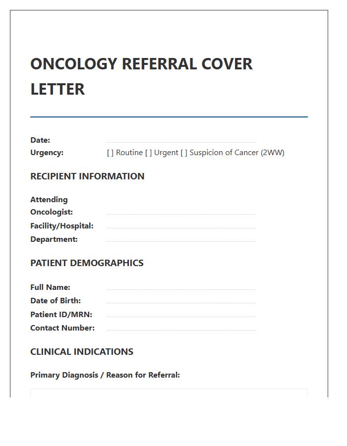 Oncology Department Referral Cover Letter Template