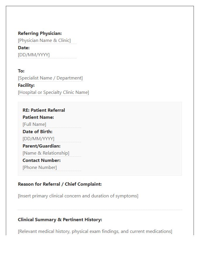 Pediatric Specialist Referral Cover Letter Template