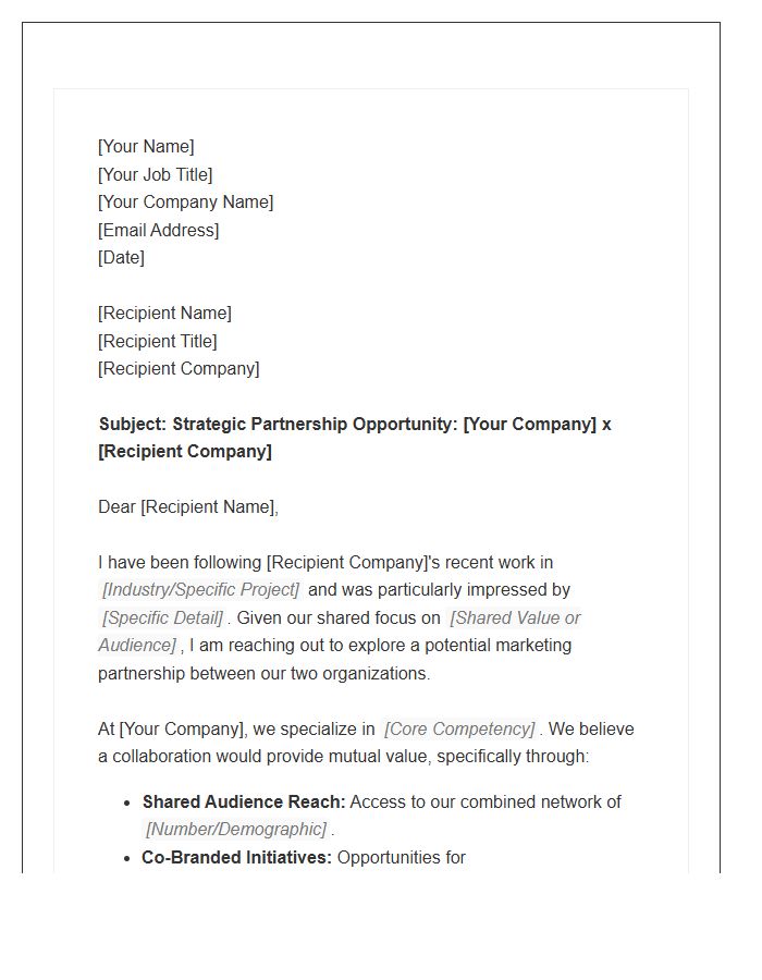 Corporate Marketing Partnership Outreach Cover Letter Template