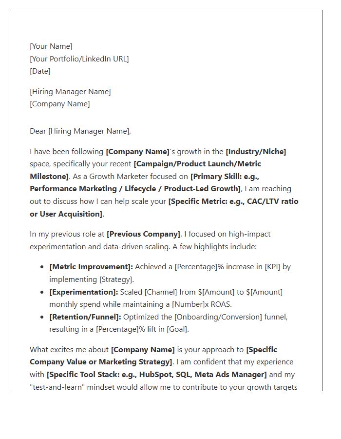 Growth Marketing Professional Outreach Cover Letter Template