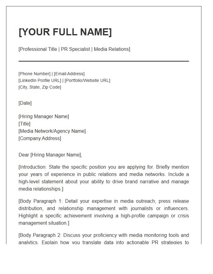 Public Relations Media Network Cover Letter Template