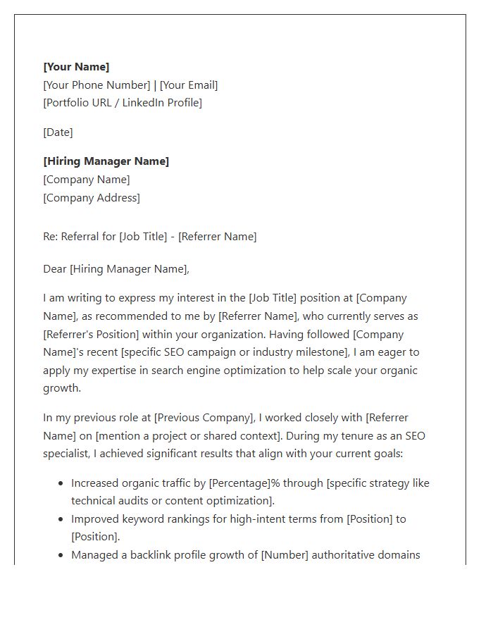 Search Engine Optimization Referral Cover Letter Template