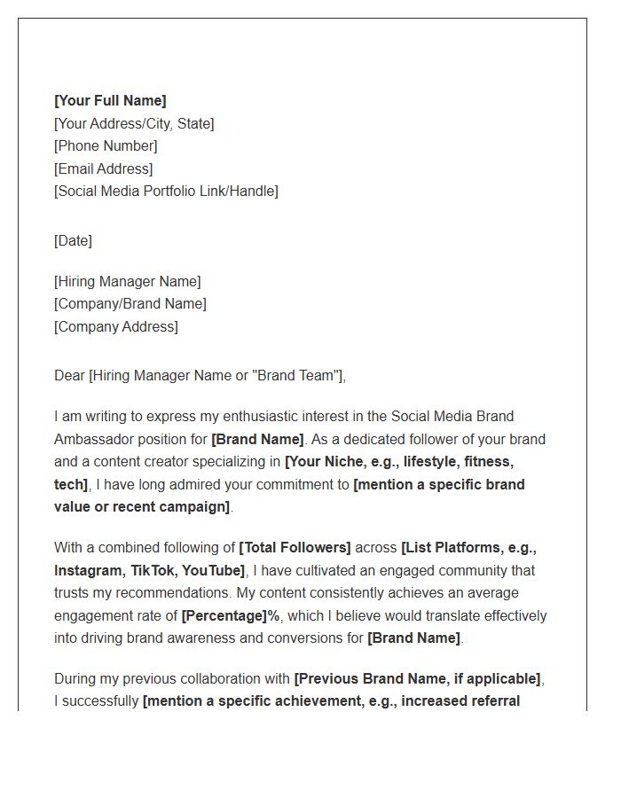 Social Media Brand Ambassador Cover Letter Template