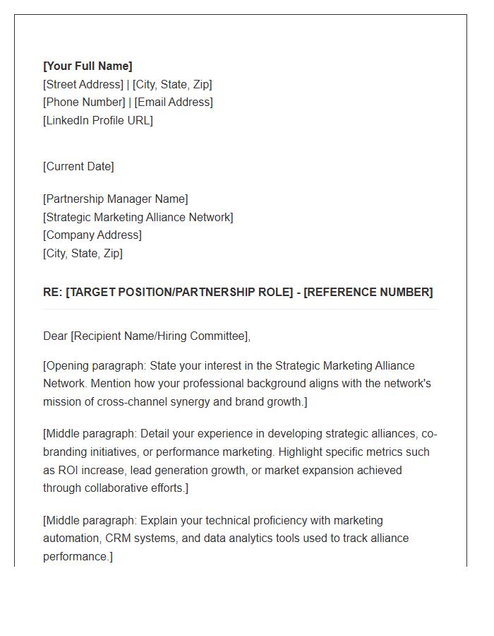 Strategic Marketing Alliance Network Cover Letter Template