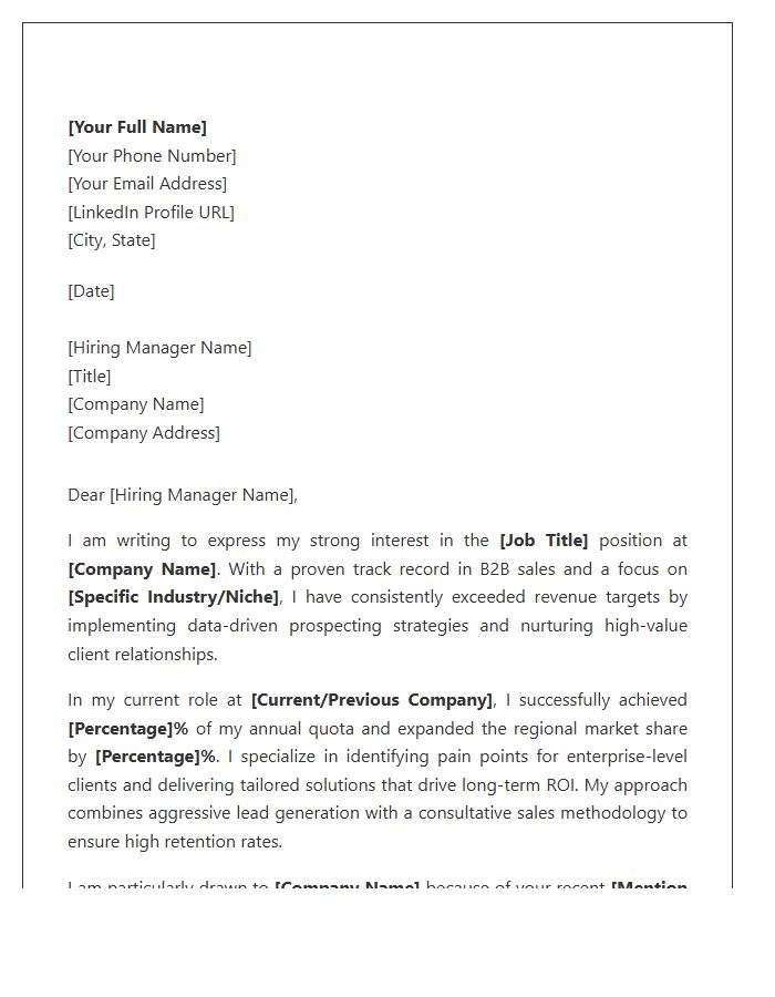 B2B Sales Professional Introduction Cover Letter Template