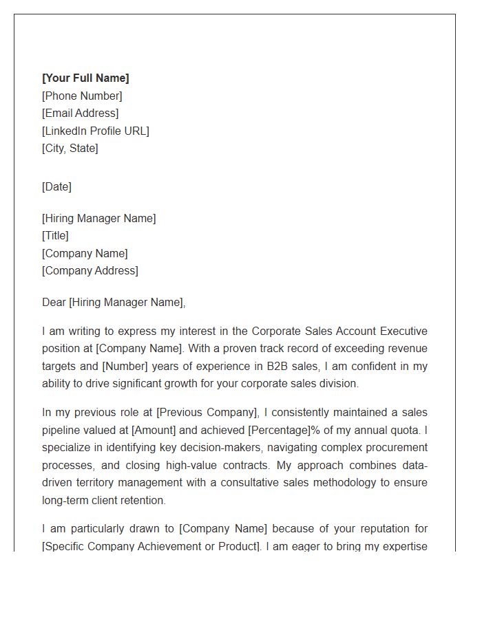 Corporate Sales Account Executive Cover Letter Template