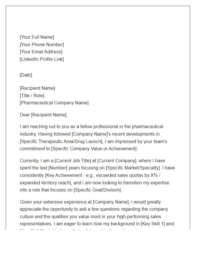 Pharmaceutical Sales Networking Cover Letter Template