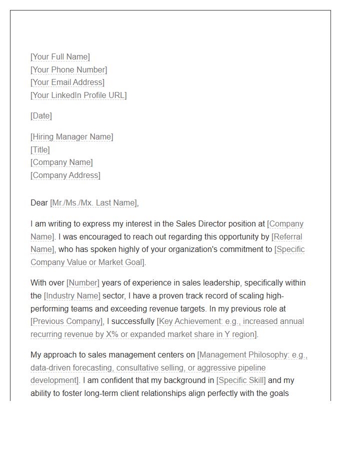 Sales Director Referral Cover Letter Template