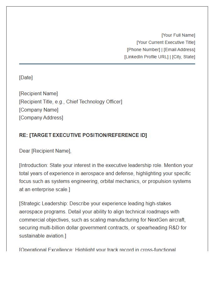 Aerospace Engineering Executive Connection Cover Letter Template
