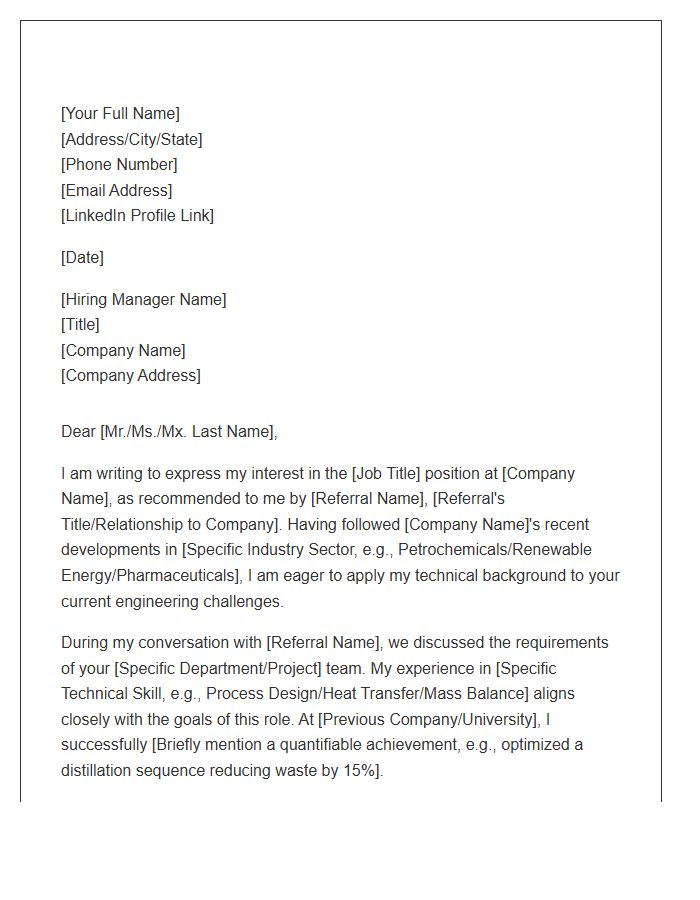 Chemical Engineering Industry Network Referral Cover Letter Template