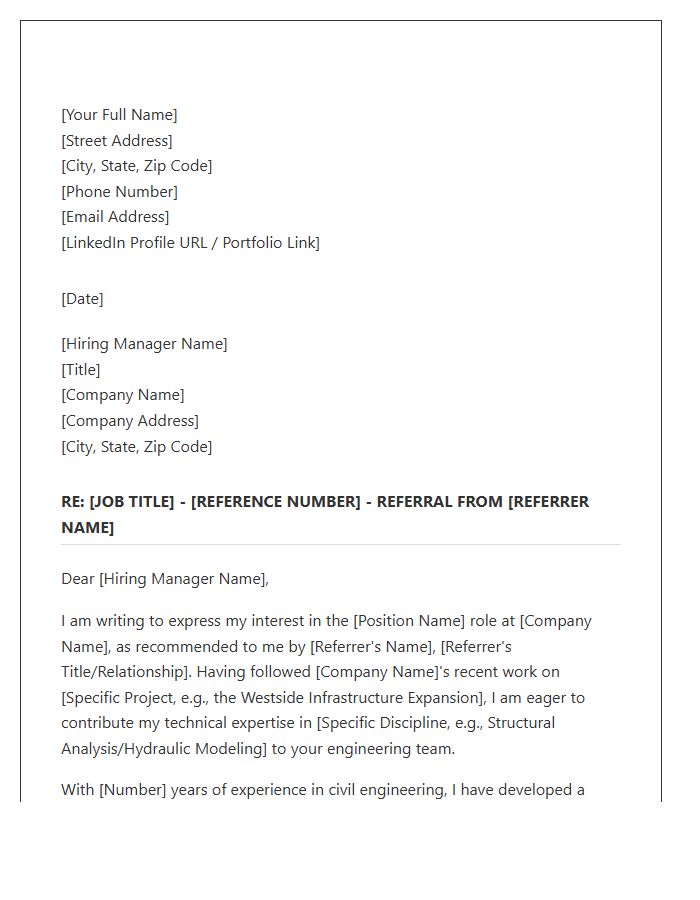 Civil Engineering Professional Referral Cover Letter Template