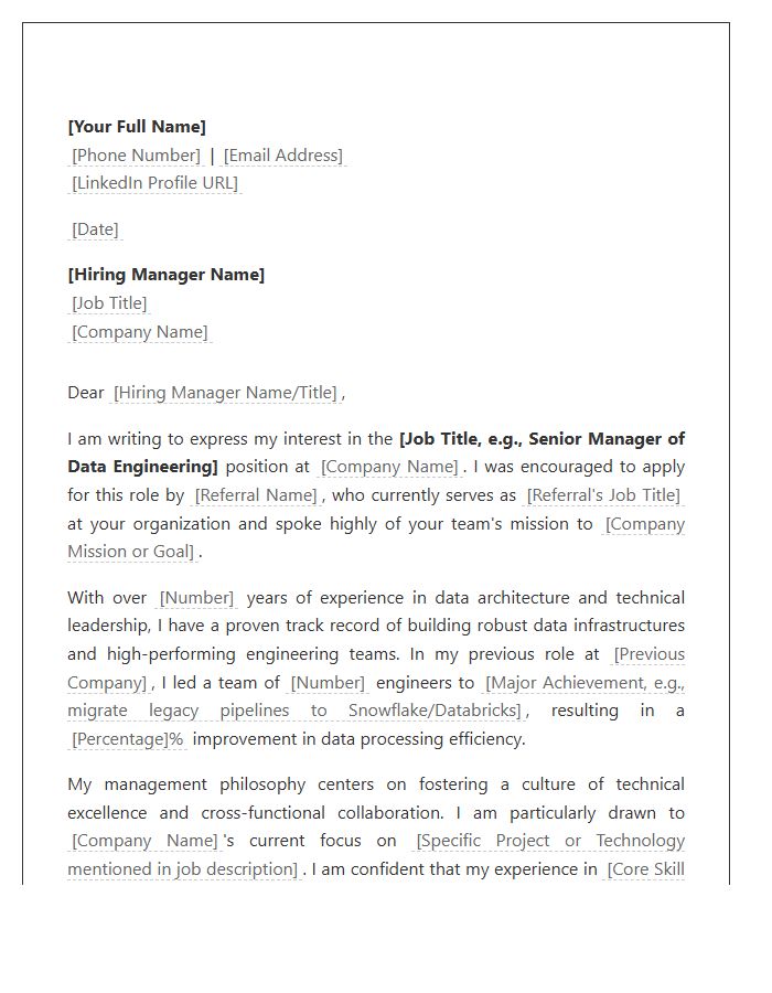 Data Engineering Management Referral Cover Letter Template