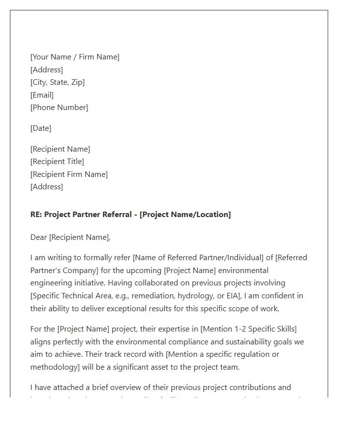 Environmental Engineering Project Partner Referral Cover Letter Template