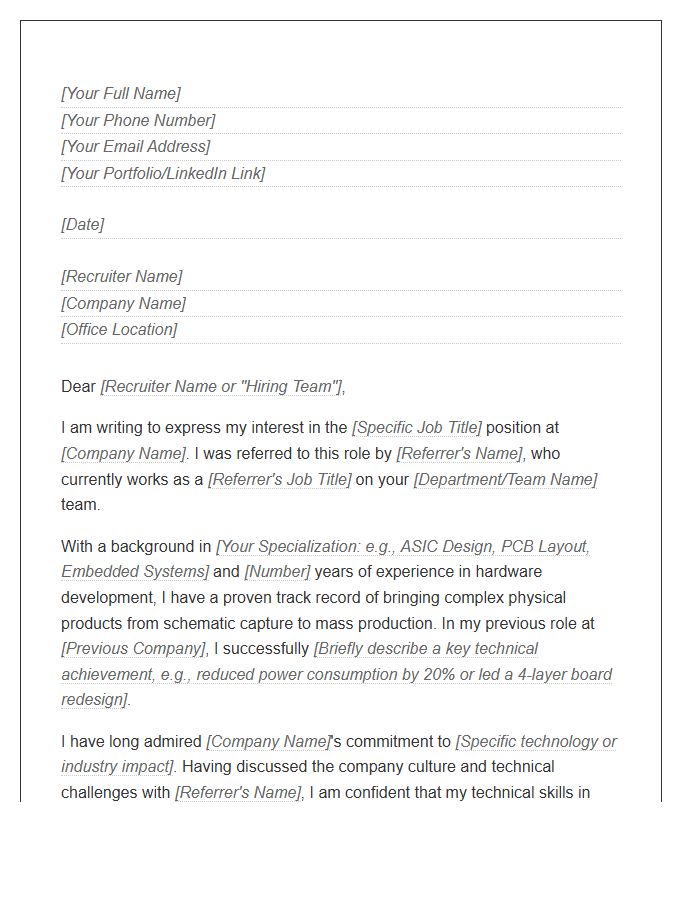 Hardware Engineering Recruiter Referral Cover Letter Template