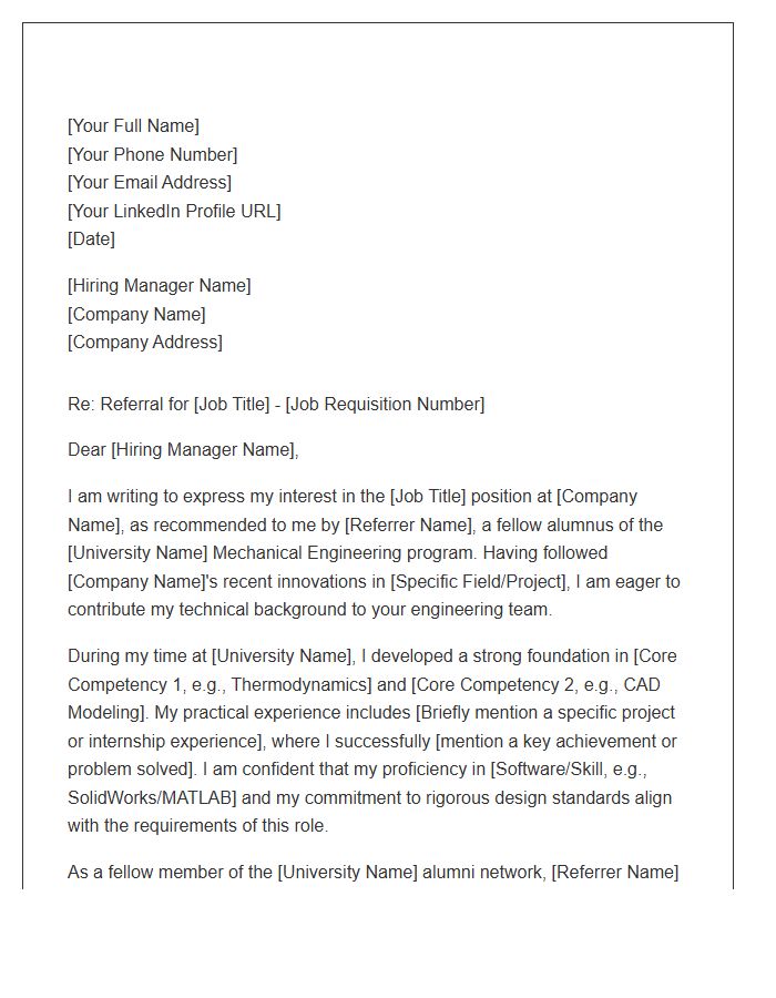 Mechanical Engineering Alumni Network Referral Cover Letter Template