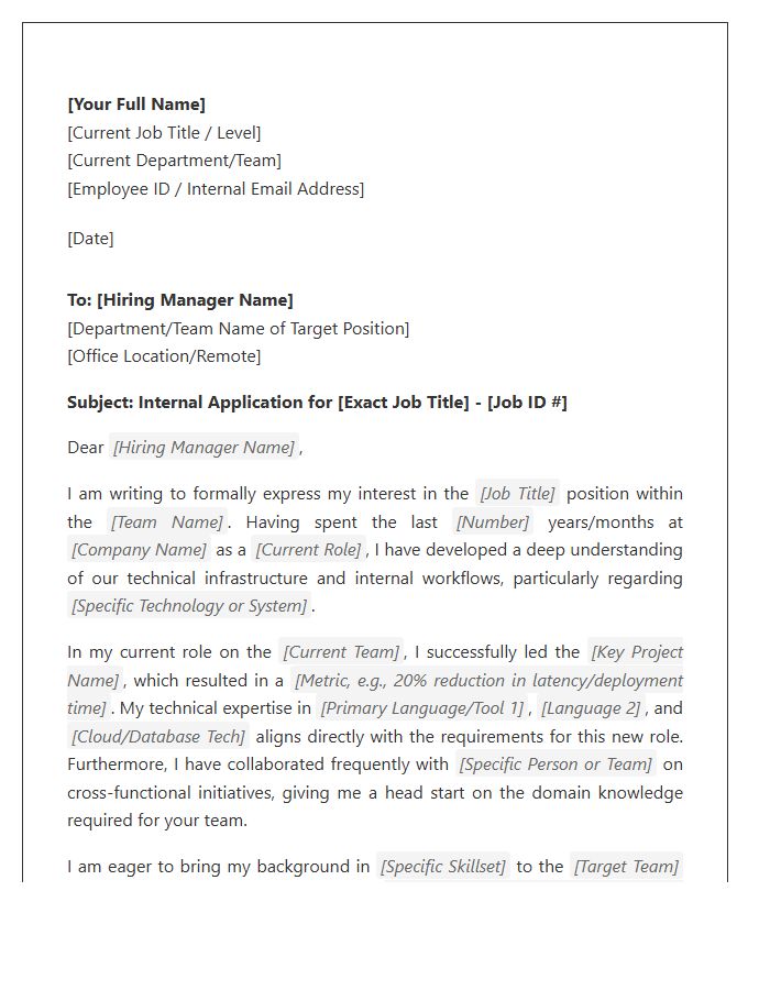 Software Engineering Internal Connection Cover Letter Template