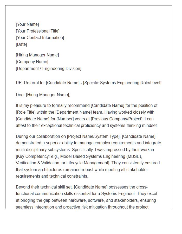 Systems Engineering Peer Referral Cover Letter Template