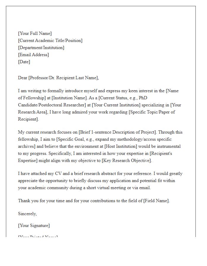 Academic Fellowship Networking Introduction Cover Letter Template