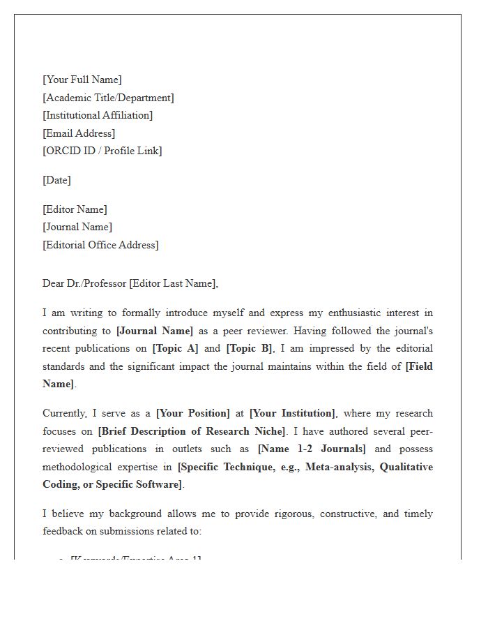 Academic Peer Review Networking Introduction Cover Letter Template