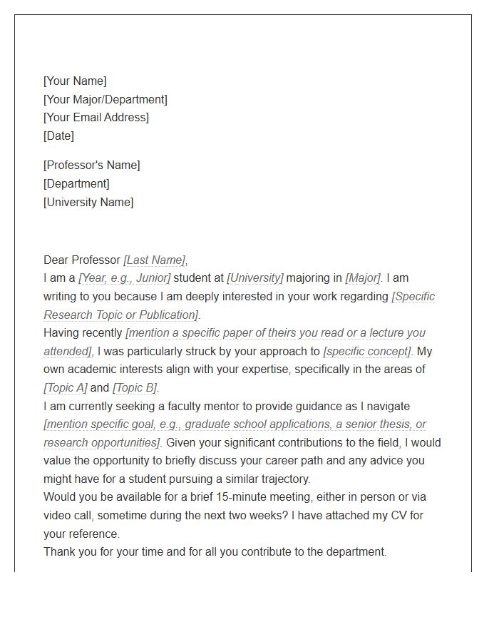 Faculty Mentor Networking Introduction Cover Letter Template
