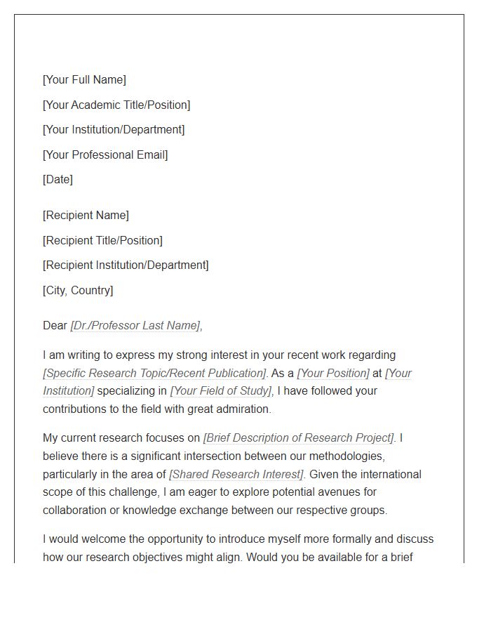 International Research Networking Introduction Cover Letter Template