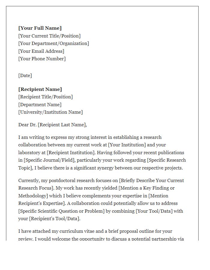Postdoctoral Research Collaboration Introduction Cover Letter Template