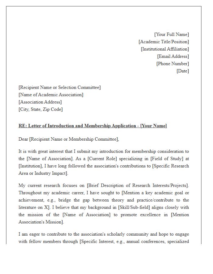 Professional Academic Association Introduction Cover Letter Template