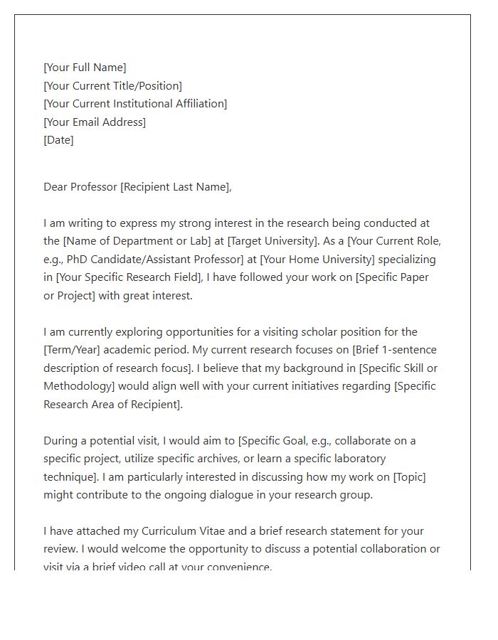 Visiting Scholar Networking Introduction Cover Letter Template