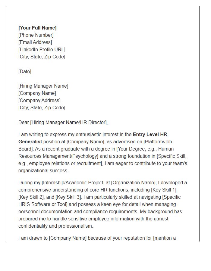 Entry Level HR Generalist Cover Letter Template