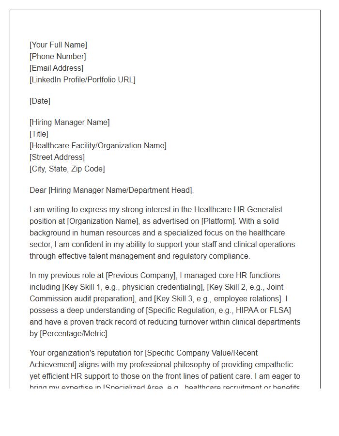 Healthcare HR Generalist Cover Letter Template