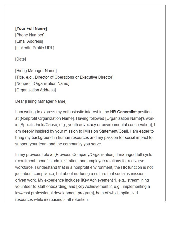 Human Resources Generalist Cover Letter Template For Nonprofits