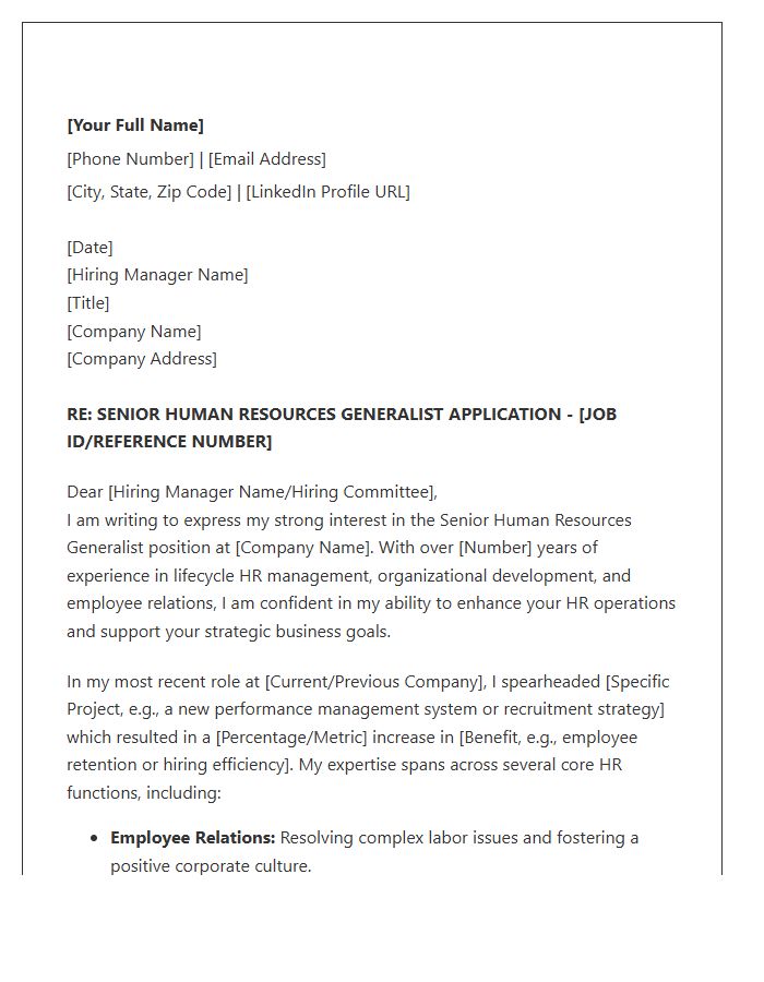 Senior Human Resources Generalist Cover Letter Template