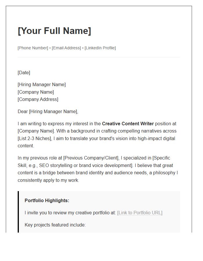 Creative Content Writer Portfolio Connection Cover Letter Template