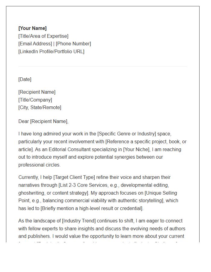 Editorial Consultant Industry Networking Cover Letter Template