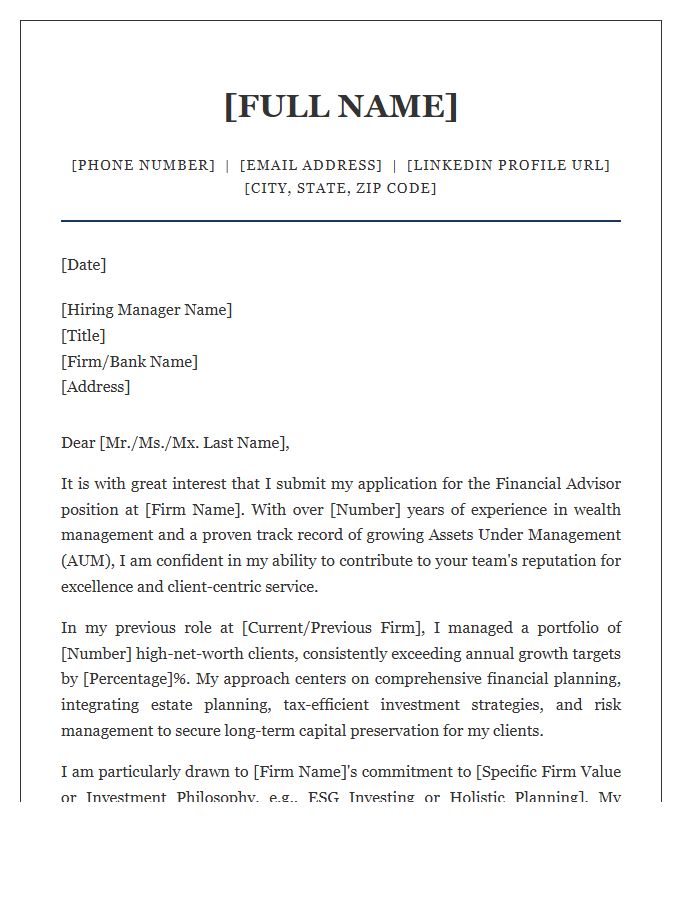 Financial Advisor Professional Circle Cover Letter Template