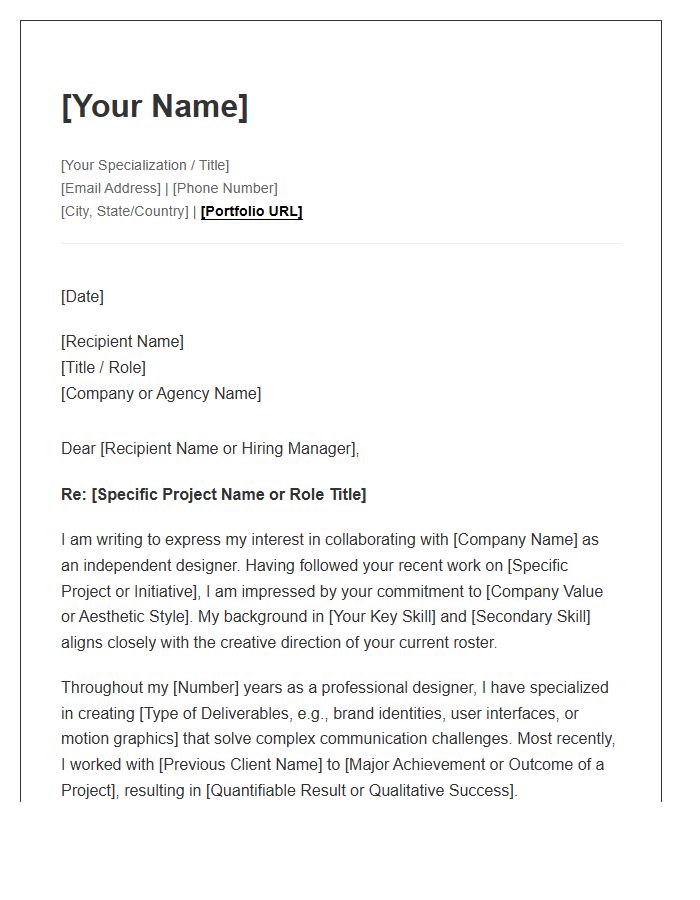 Independent Designer Professional Network Cover Letter Template