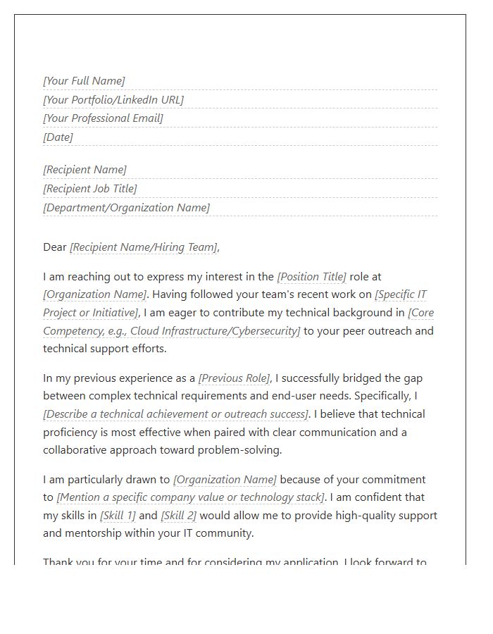 Information Technology Peer Outreach Cover Letter Template